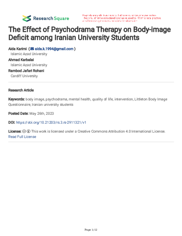 (PDF) The Effect of Psychodrama Therapy on Body-image Deficit among ...