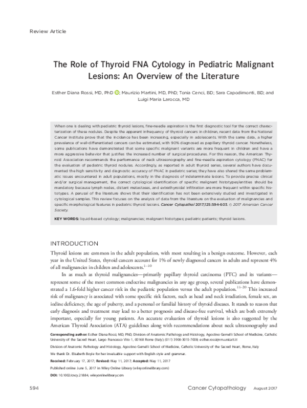 (PDF) The role of thyroid FNA cytology in pediatric malignant lesions ...