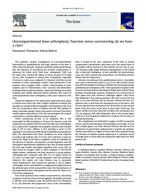 (PDF) Unicompartmental Knee Arthroplasty