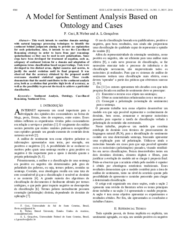 (PDF) A model for sentiment analysis based on ontology and cases