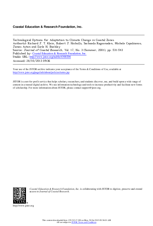 (PDF) Technological options for adaptation to climate change in coastal ...