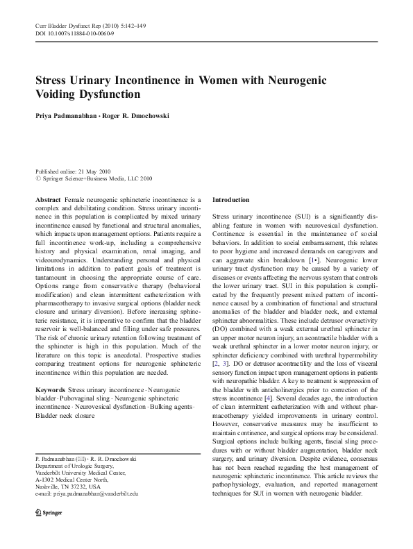 (PDF) Stress Urinary Incontinence in Women with Neurogenic Voiding ...