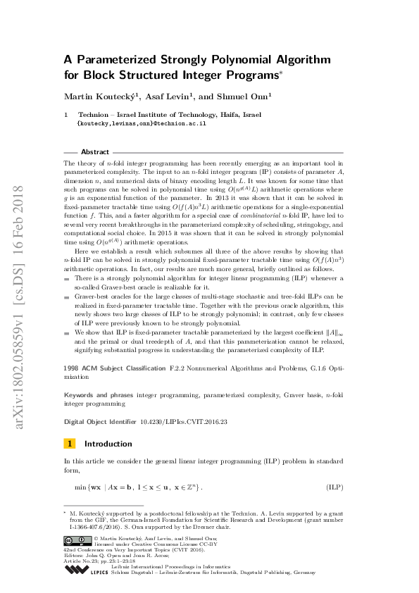(PDF) A Parameterized Strongly Polynomial Algorithm for Block ...