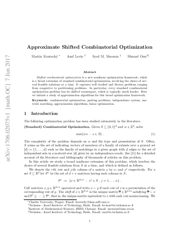 (PDF) Approximate Shifted Combinatorial Optimization