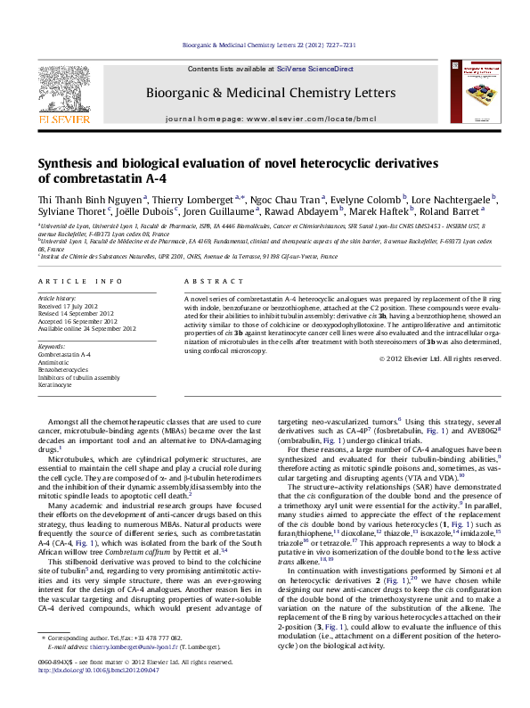 (PDF) Synthesis and biological evaluation of novel heterocyclic ionone ...
