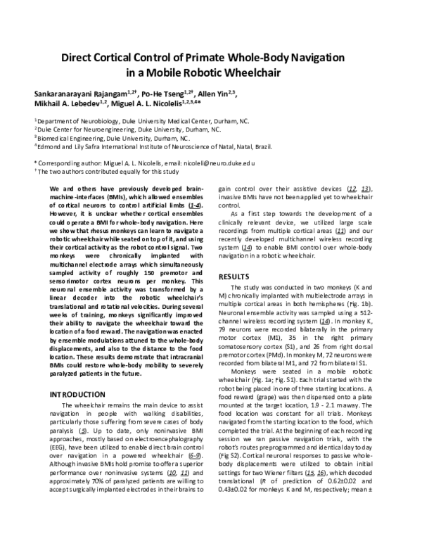 (PDF) Direct Cortical Control of Primate Whole-Body Navigation in a ...