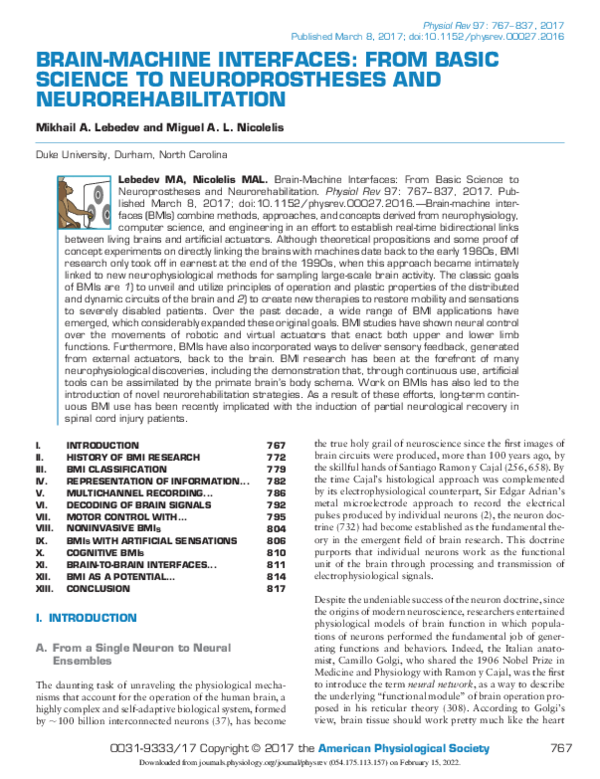 (PDF) Brain-Machine Interfaces: From Basic Science to Neuroprostheses ...
