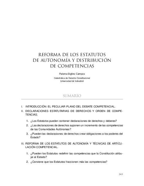 (PDF) Reforma de los estatutos de autonomía y distribución de competencias