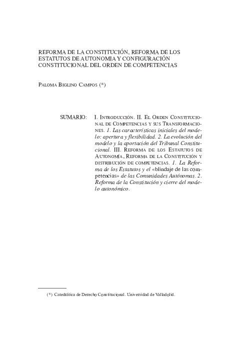(PDF) Reforma de la Constitución: reforma de los Estatutos de Autonomía ...