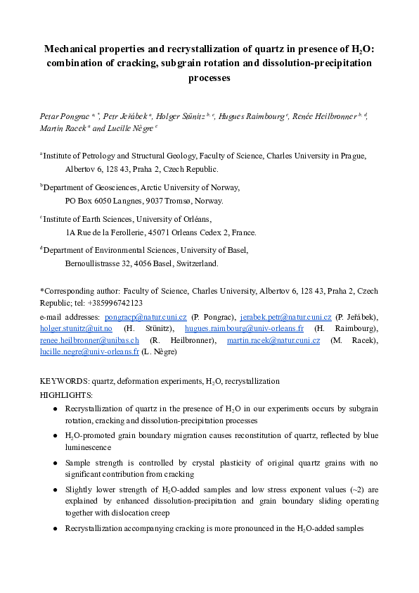 (PDF) Mechanical properties and recrystallization of quartz in presence ...