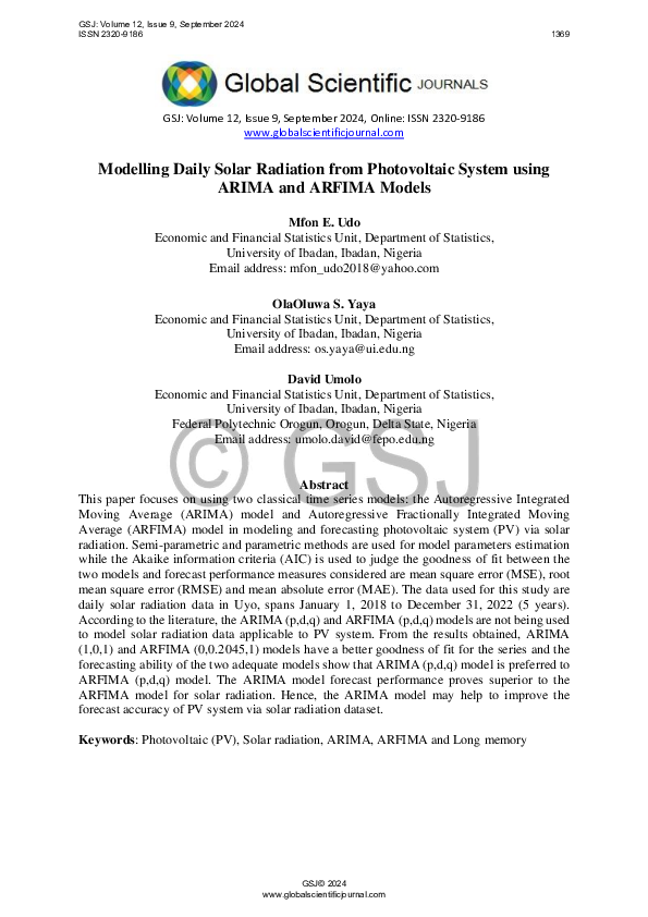 (PDF) Modelling Daily Solar Radiation from Photovoltaic System using ...