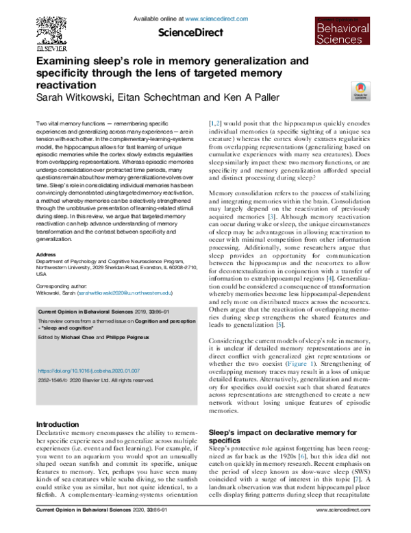 (PDF) Examining sleep’s role in memory generalization and specificity ...