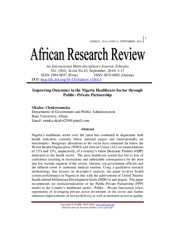 (PDF) Improving Outcomes in the Nigeria Healthcare Sector through ...