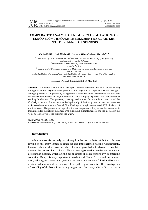 (PDF) Comparative analysis of numerical simulations of blood flow ...