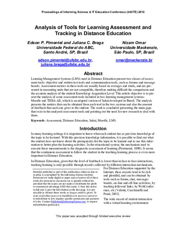 (PDF) Analysis of Tools for Learning Assessment and Tracking in ...