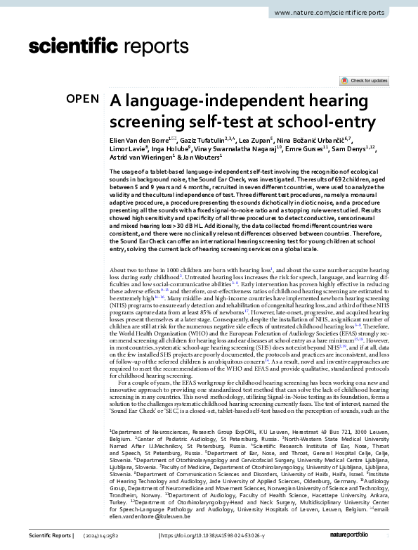 (PDF) A language-independent hearing screening self-test at school-entry