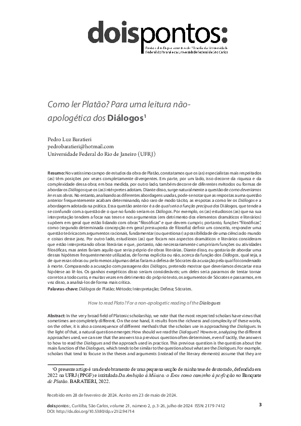(PDF) Como ler Platão? Para uma leitura não-apologética dos Diálogos ...