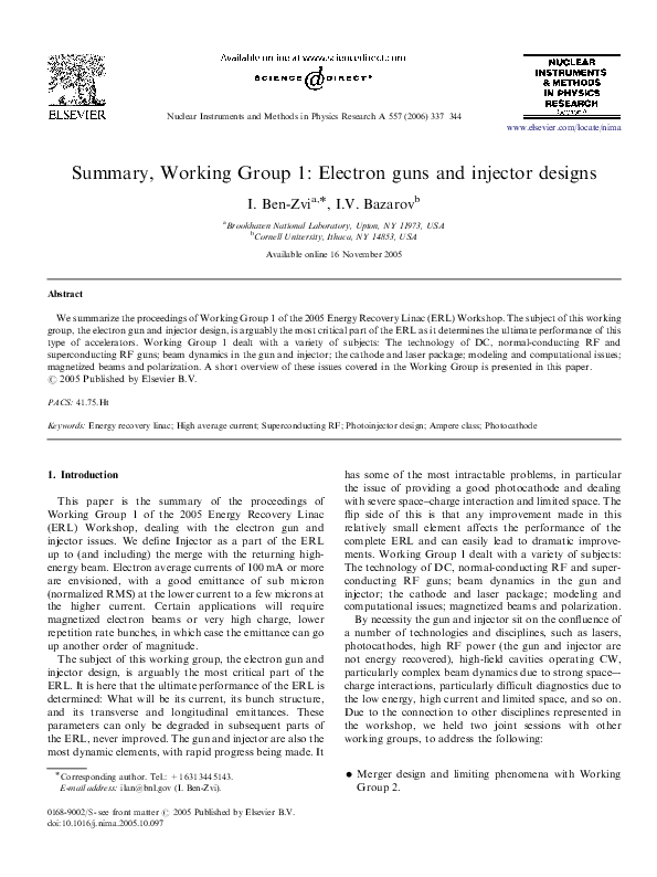 (PDF) Summary, Working Group 1: Electron guns and injector designs