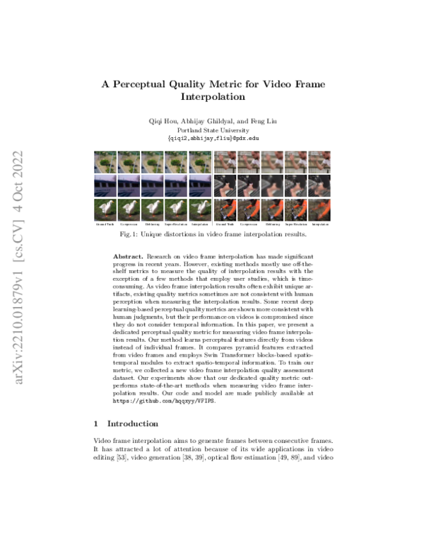 (PDF) A Perceptual Quality Metric for Video Frame Interpolation