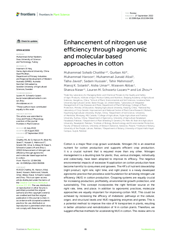 (PDF) Enhancement of nitrogen use efficiency through agronomic and ...