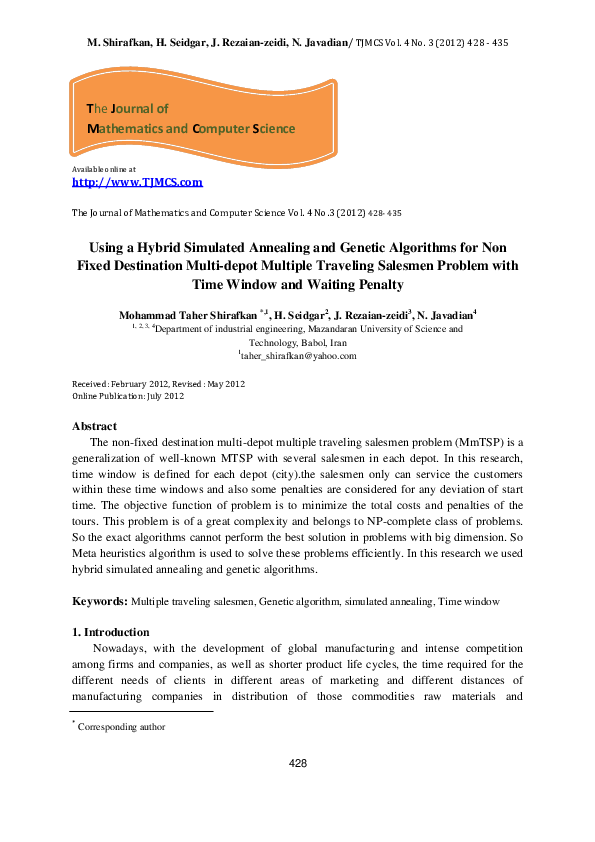 (PDF) Using A Hybrid Simulated Annealing And Genetic Algorithms For Non ...