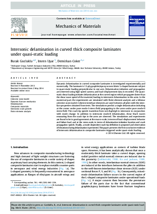 (PDF) Intersonic delamination in curved thick composite laminates under ...