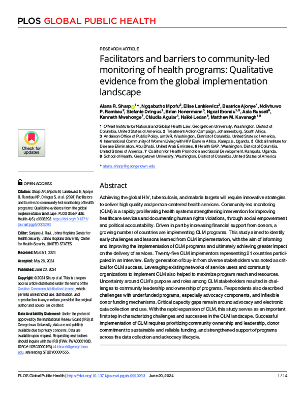 (PDF) Facilitators and barriers to community-led monitoring of health ...