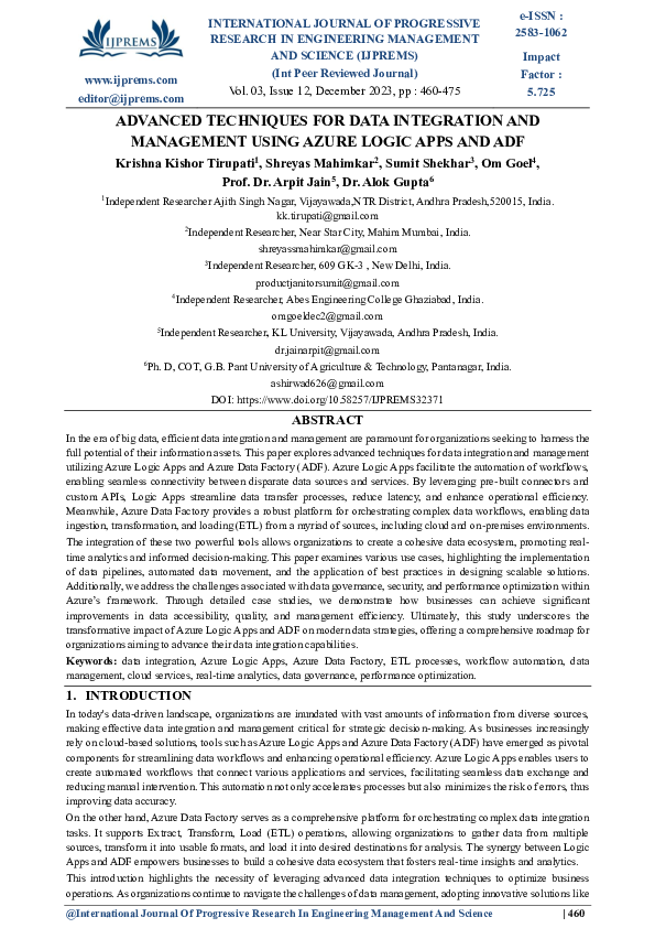 (PDF) ADVANCED TECHNIQUES FOR DATA INTEGRATION AND MANAGEMENT USING ...