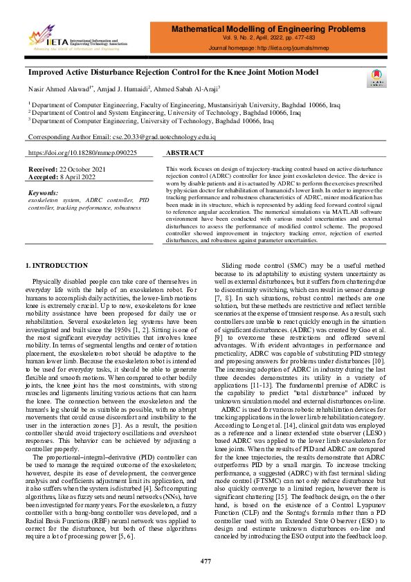 (PDF) Improved Active Disturbance Rejection Control for the Knee Joint ...
