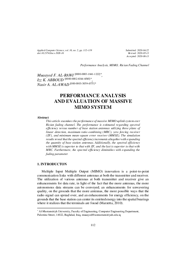 (PDF) Performance Analysis and Evaluation of Massive Mimo System
