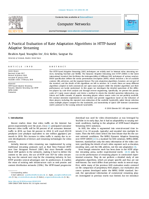 (PDF) A Practical Evaluation of Rate Adaptation Algorithms in HTTP ...
