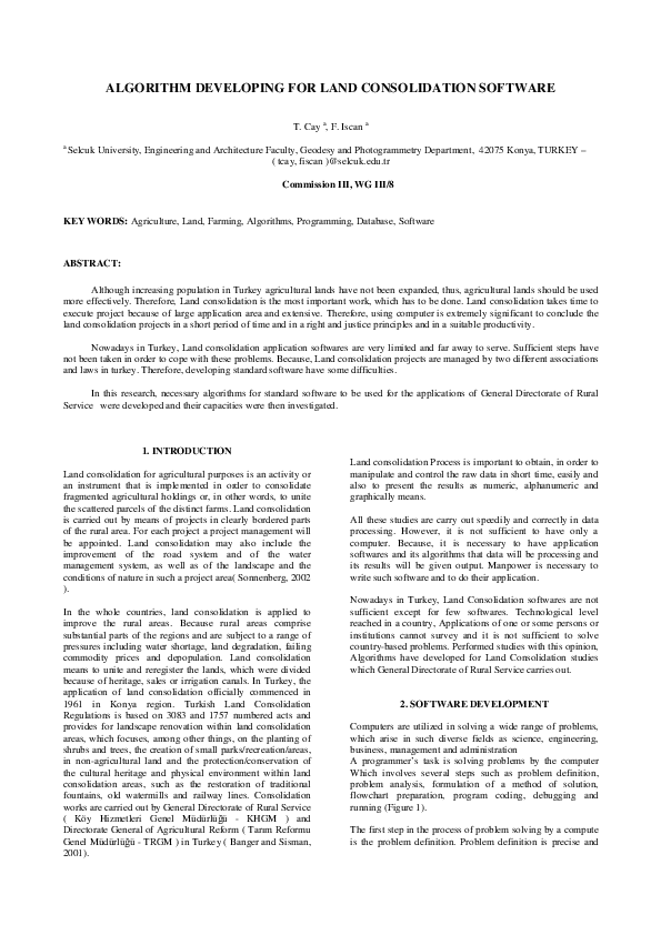 (PDF) Algorithm Developing for Land Consolidation Software