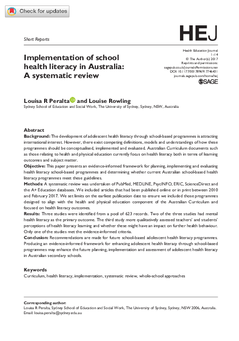 (PDF) Implementation of school health literacy in Australia: A ...