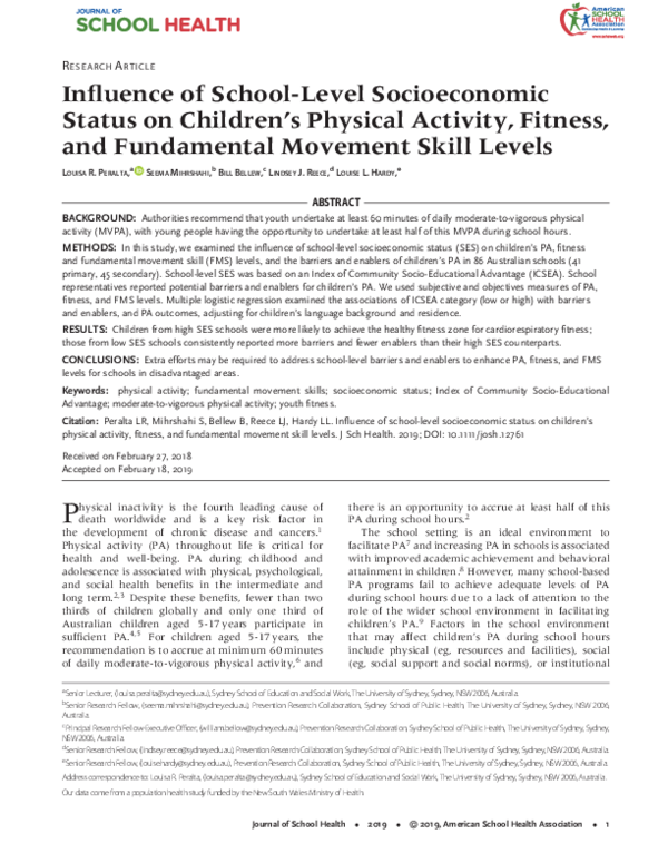 (PDF) Influence of School‐Level Socioeconomic Status on Children's ...
