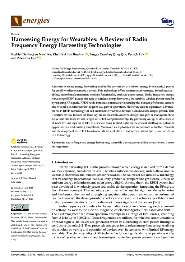(PDF) Harnessing Energy for Wearables: A Review of Radio Frequency ...