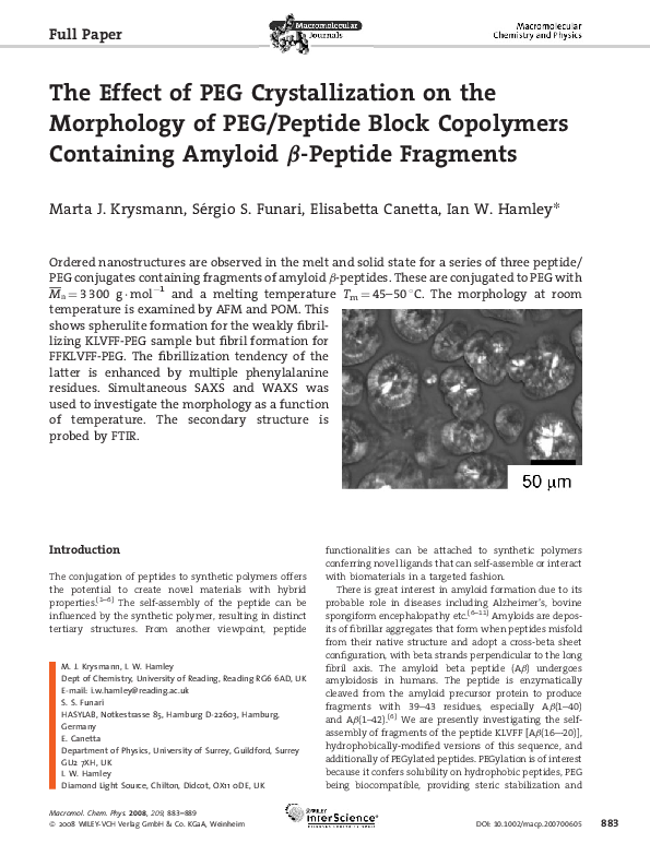 (PDF) The Effect of PEG Crystallization on the Morphology of PEG ...