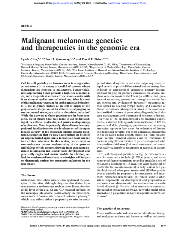 (PDF) Malignant melanoma: genetics and therapeutics in the genomic era