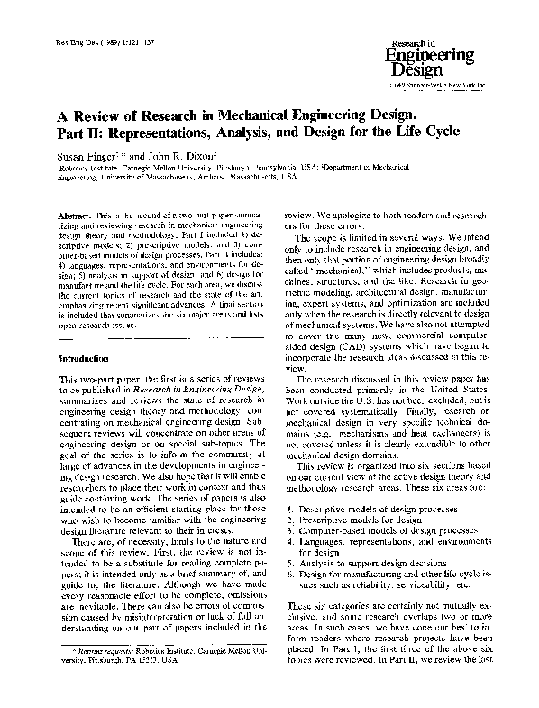 (PDF) A review of research in mechanical engineering design. Part I ...