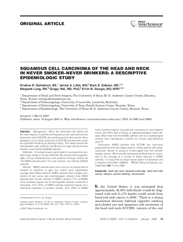(PDF) Squamous cell carcinoma of the head and neck in never smoker ...