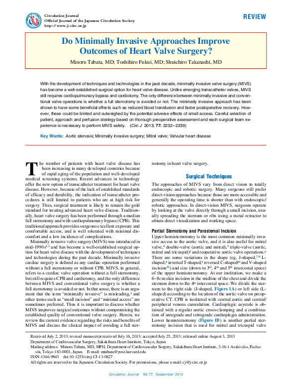 (PDF) Do Minimally Invasive Approaches Improve Outcomes of Heart Valve ...
