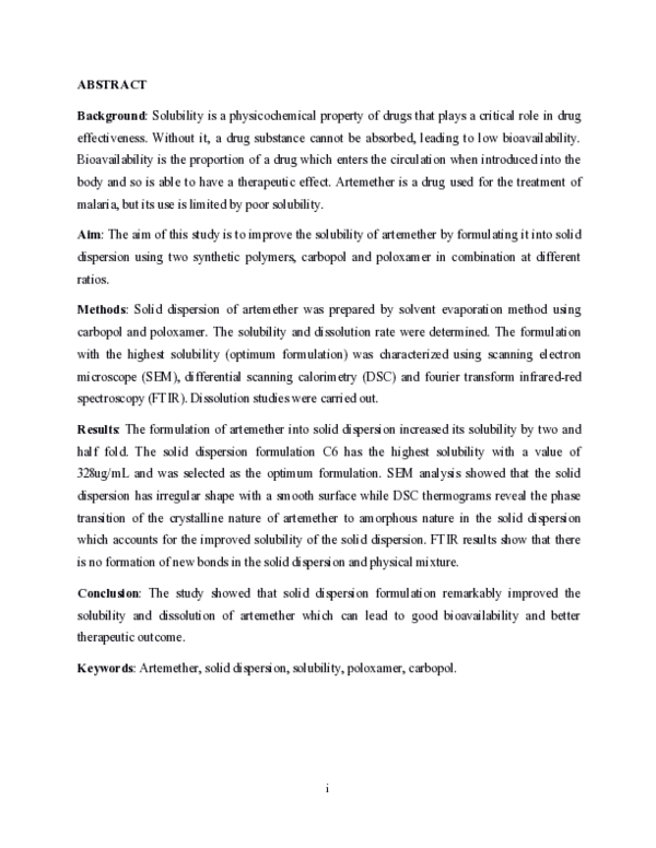 (PDF) Preparation and Evaluation of Artemether Ternary Solid Dispersion ...
