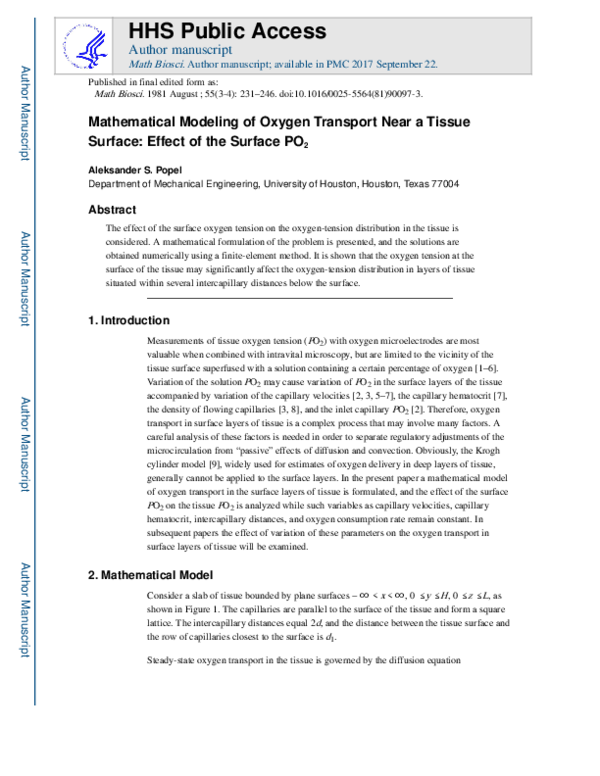 (PDF) Mathematical modeling of oxygen transport near a tissue surface ...