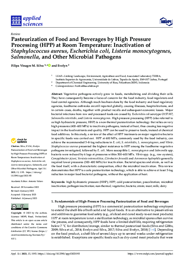 (PDF) Pasteurization of Food and Beverages by High Pressure Processing ...