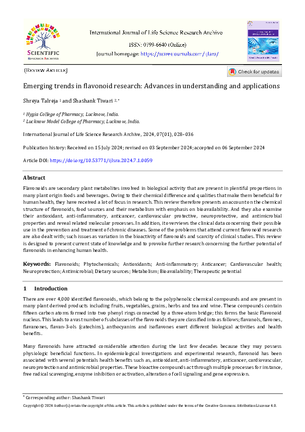 (PDF) Emerging trends in flavonoid research: Advances in understanding ...