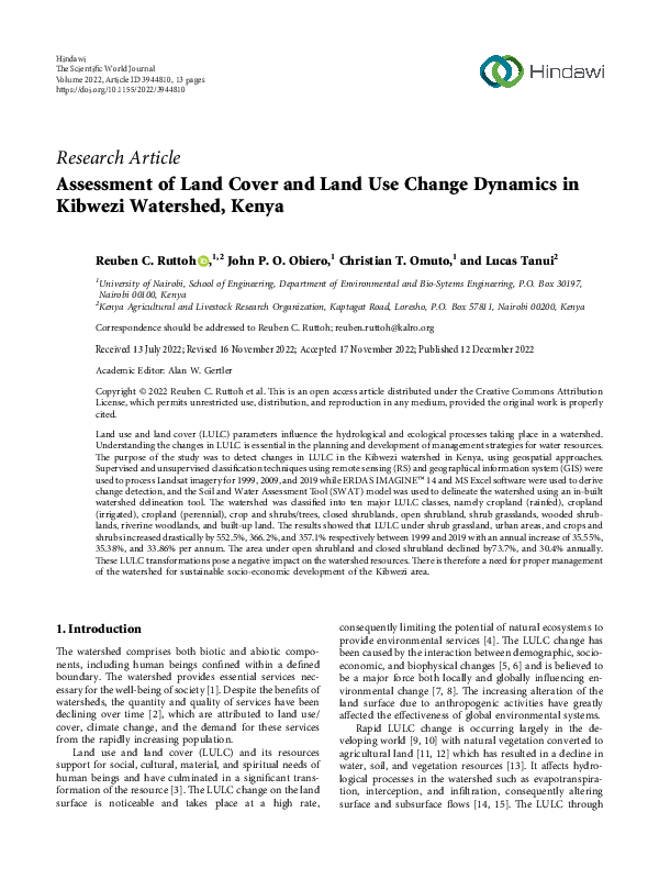 (PDF) Assessment of Land Cover and Land Use Change Dynamics in Kibwezi ...