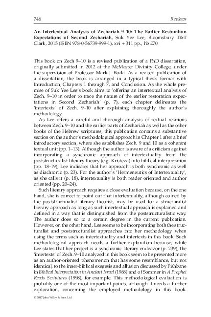 (PDF) An Intertextual Analysis of Zechariah 9-10: The Earlier ...