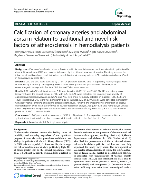 (PDF) Calcification of coronary arteries and abdominal aorta in ...