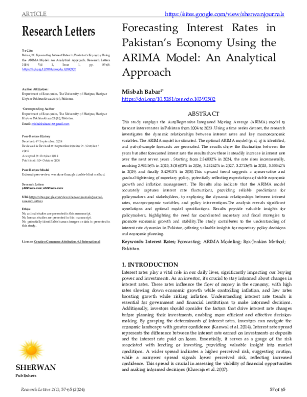 (PDF) Forecasting Interest Rates in Pakistan's Economy Using the ARIMA ...