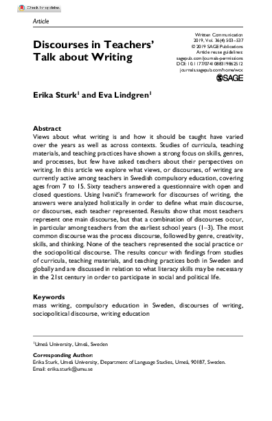 (PDF) Discourses in Teachers’ Talk about Writing