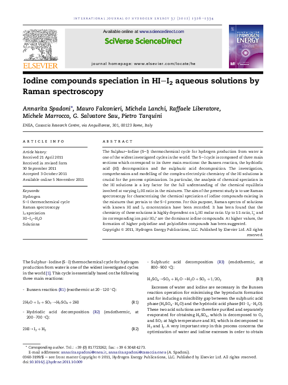 (PDF) Iodine compounds speciation in HI–I 2 aqueous solutions by Raman ...